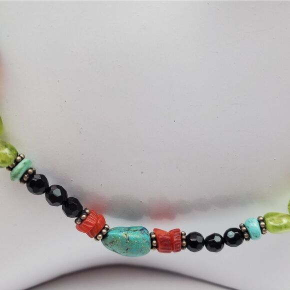 Native American turqouse precious stone beaded necklace brutalist colorful jewel - Picture 2 of 2